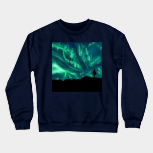 faouzia silhouette with a mountain and green northern lights Crewneck Sweatshirt